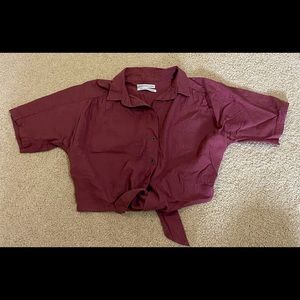 Urban Outfitters size XS button down burgundy tie top crop top